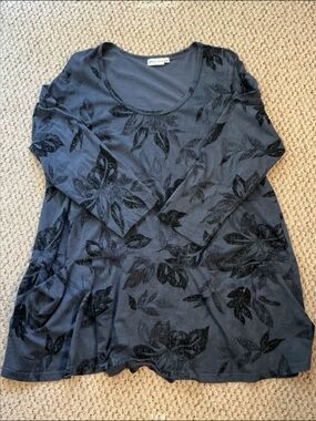 Prairie Cotton Women's Scoop Neck  Tunic Top - Charcoal & Blue. Size L